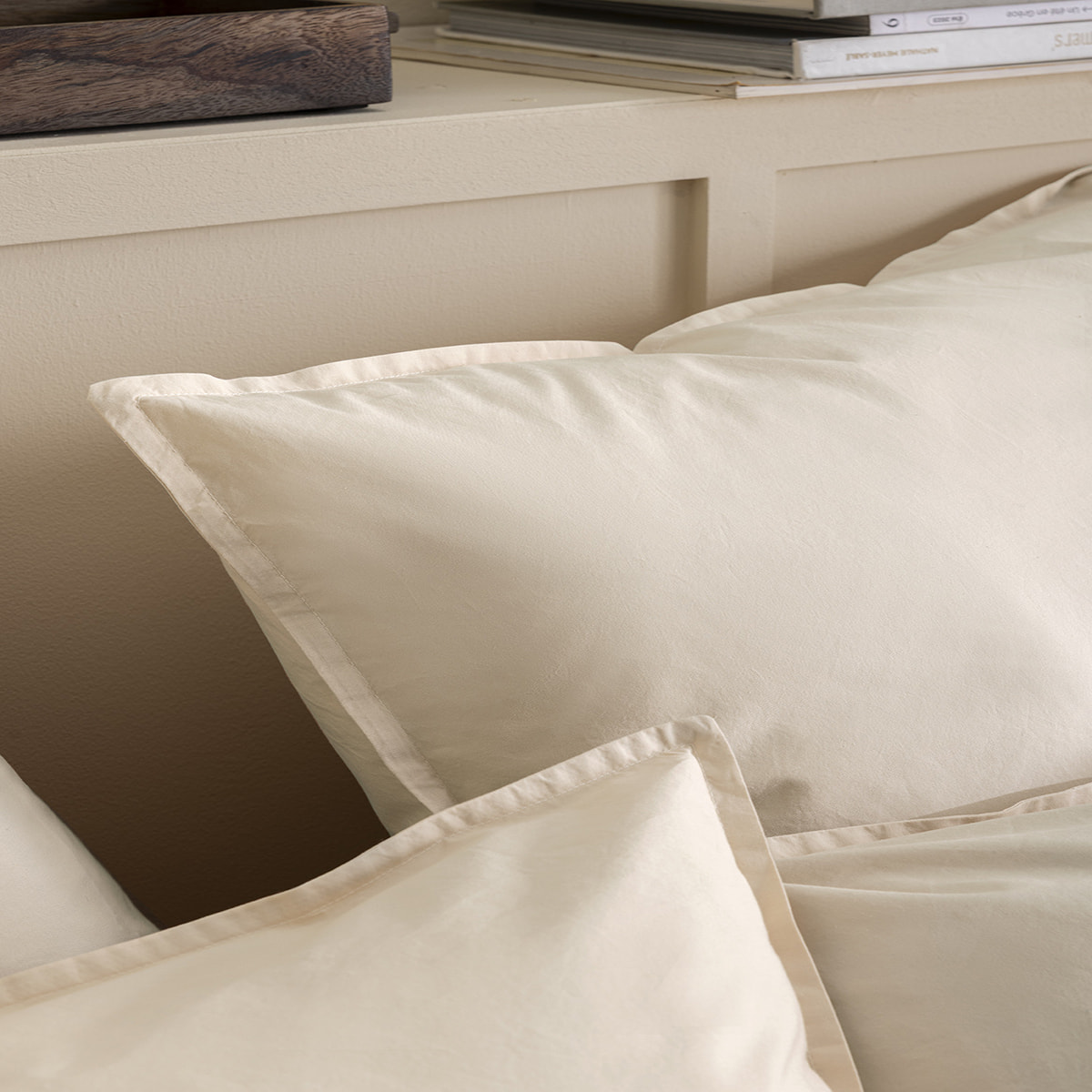 Taie d'oreiller unie en percale de coton lavée, DELICATE