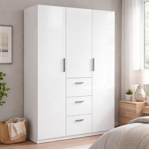 Armadio Da Camera 3 Ante E 3 Cassetti Con Appendiabiti E 6 Ripiani Guardaroba Capiente Salvaspazio Per Camera Matrimoniale 117 x 203 x 52 Cm Bianco