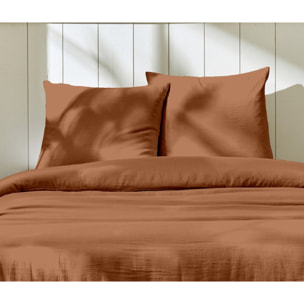 Parure housse de couette 3pcs 100% gaze de coton_terre cuite