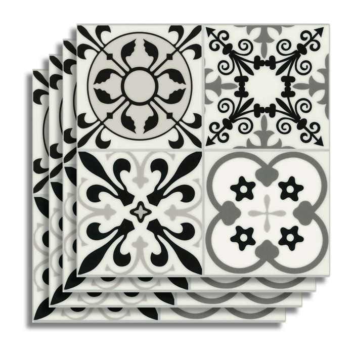 Crédence adhésive murale 3D motifs carreaux de ciment 4 pièces - Blanc