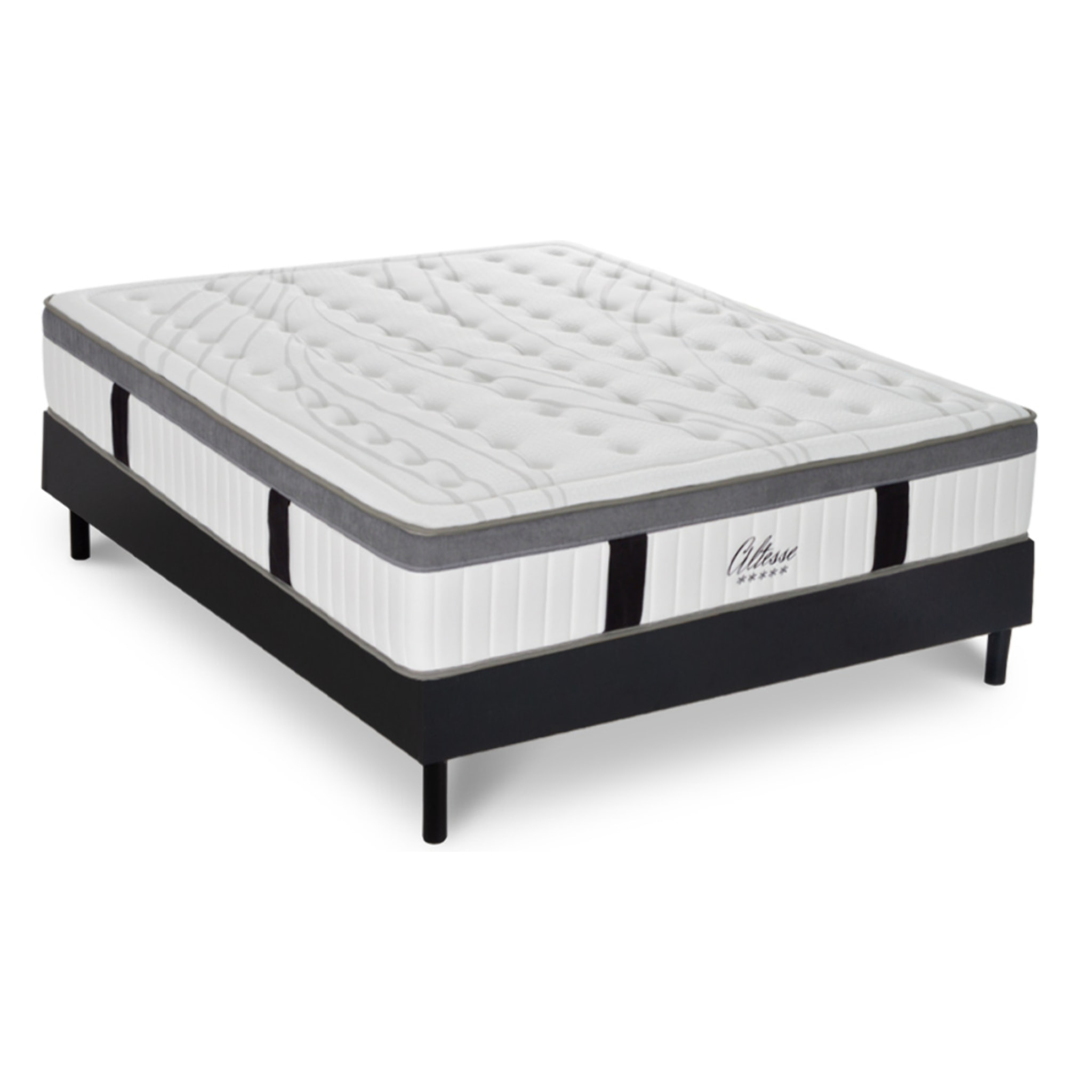 Ensemble Matelas Altesse & Sommier Kit Bois, Mémoire de Forme & Hyper Soft, 27 cm, Accueil Enveloppant, Soutien Ferme