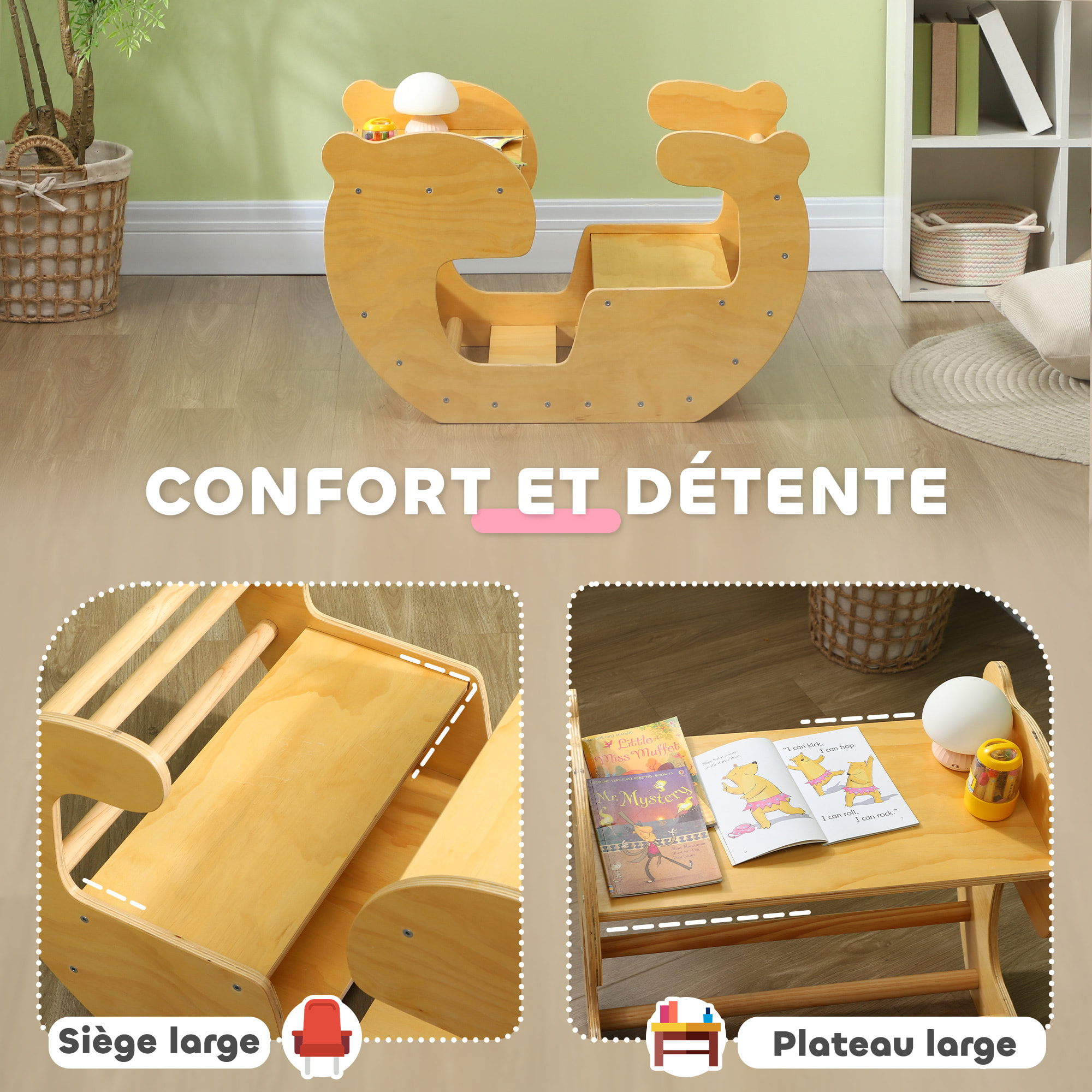 Arche d'escalade enfant bureau 2 en 1 bois pin naturel