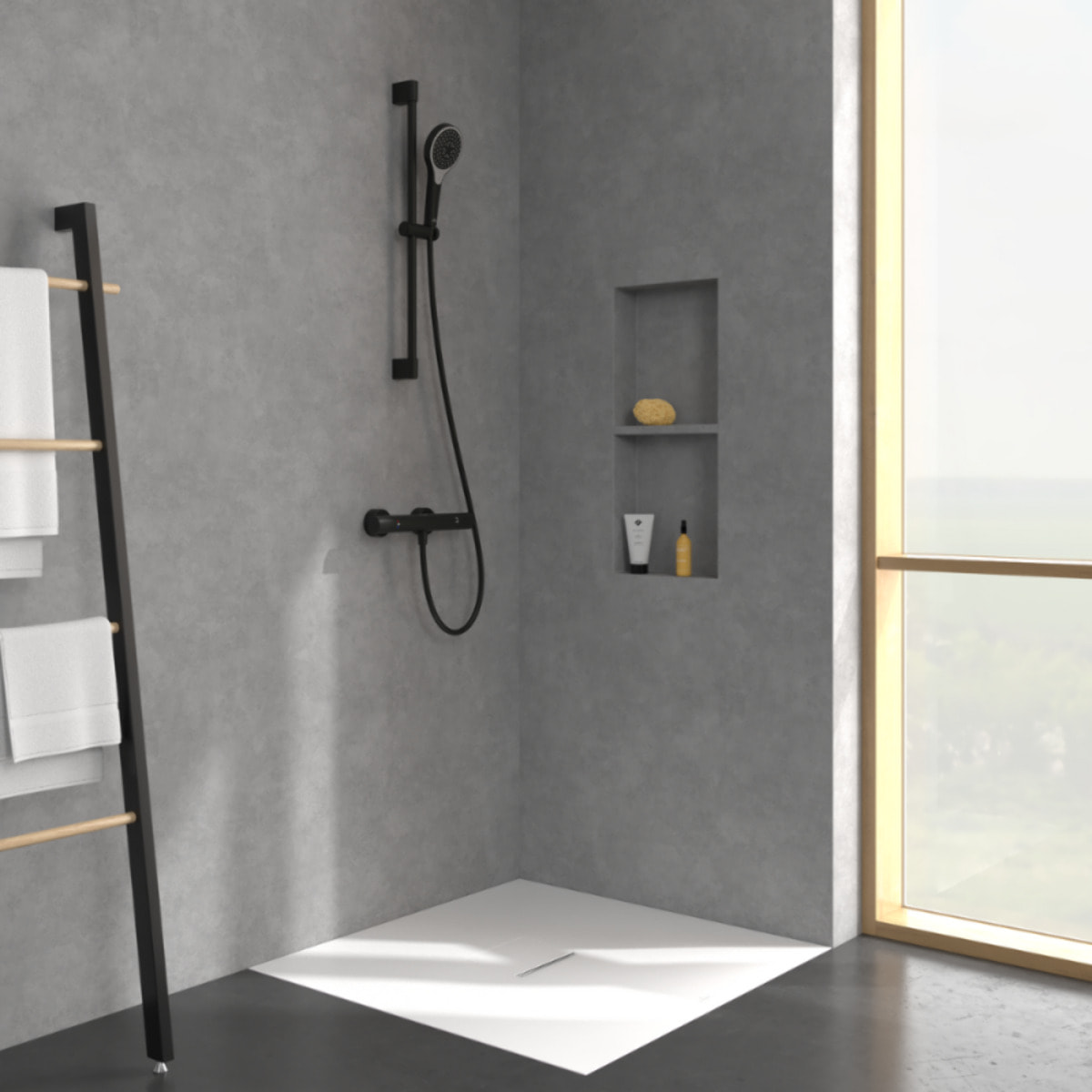 Mitigeur douche thermostatique Universal rond Noir mat