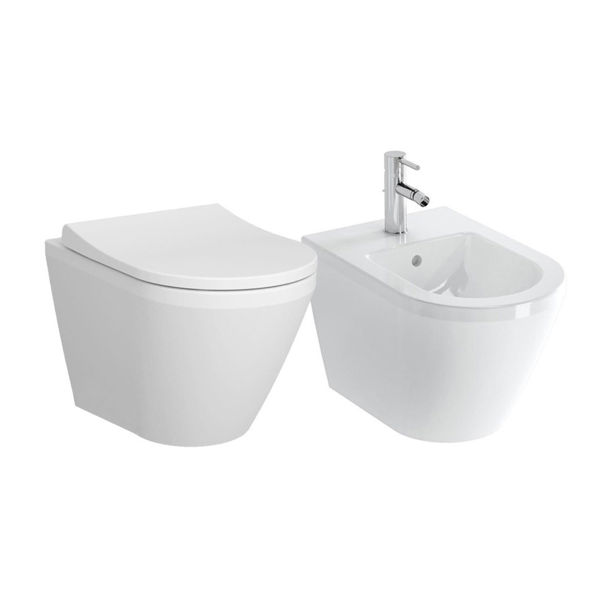 Set Integra WC sans bride + Abattant avec frein de chute en Duroplast + bidet suspendu et trop-plein, 35,5x54 cm, blanc