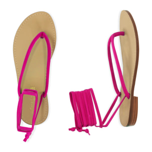 Sandalias fucsia con cordones en lycra