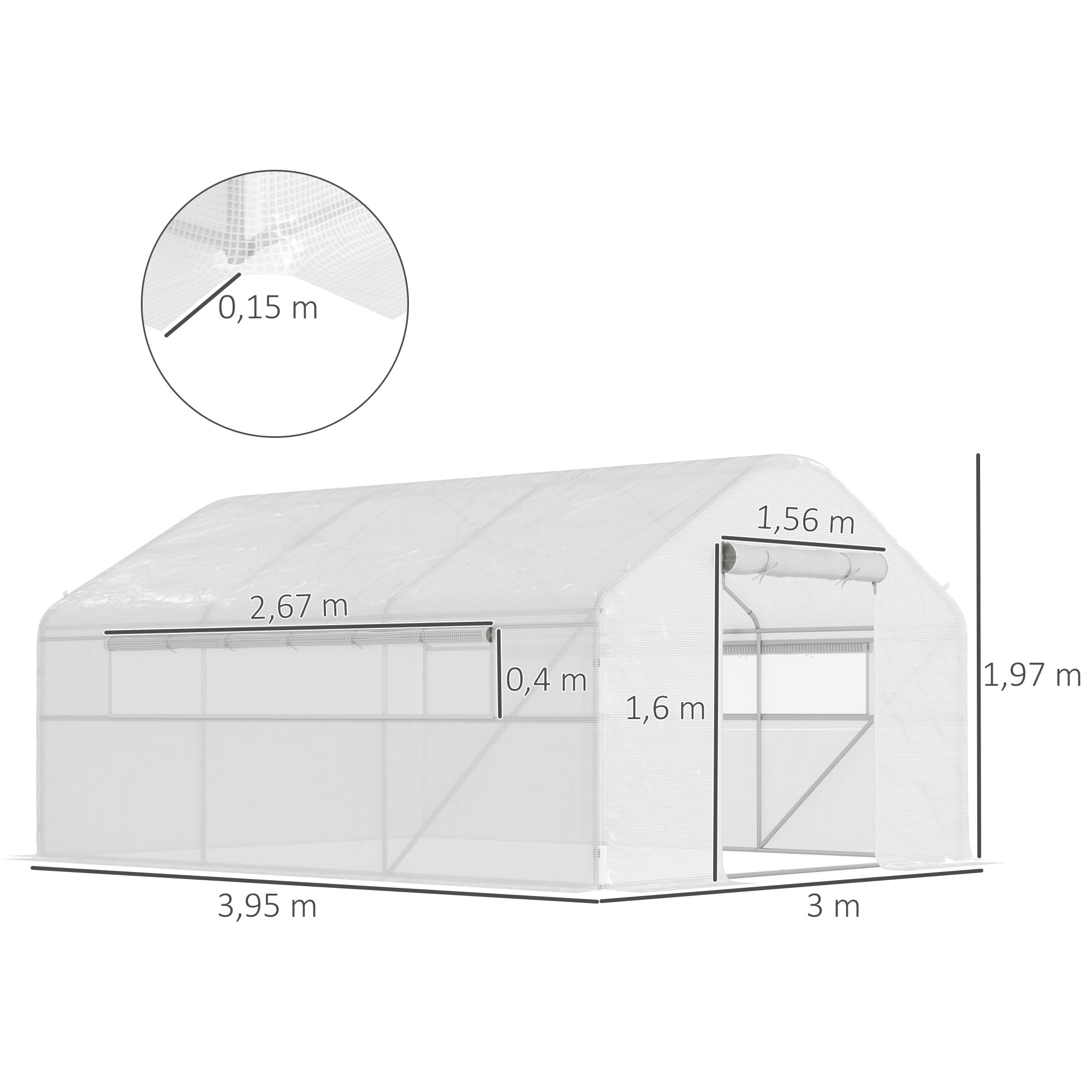 Invernadero de Exterior 4x3x2 m Invernadero de Túnel con 2 Ventanas Cubierta de PE Anti-UV y 1 Puerta Enrollable con Cremallera Invernadero para Jardín Patio