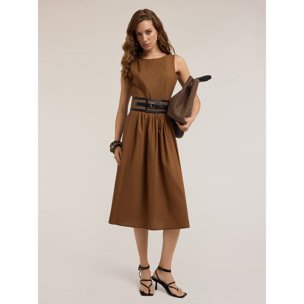 Motivi - Vestido con pliegues de popelina - Marrón