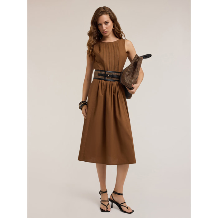 Motivi - Vestido con pliegues de popelina - Marrón