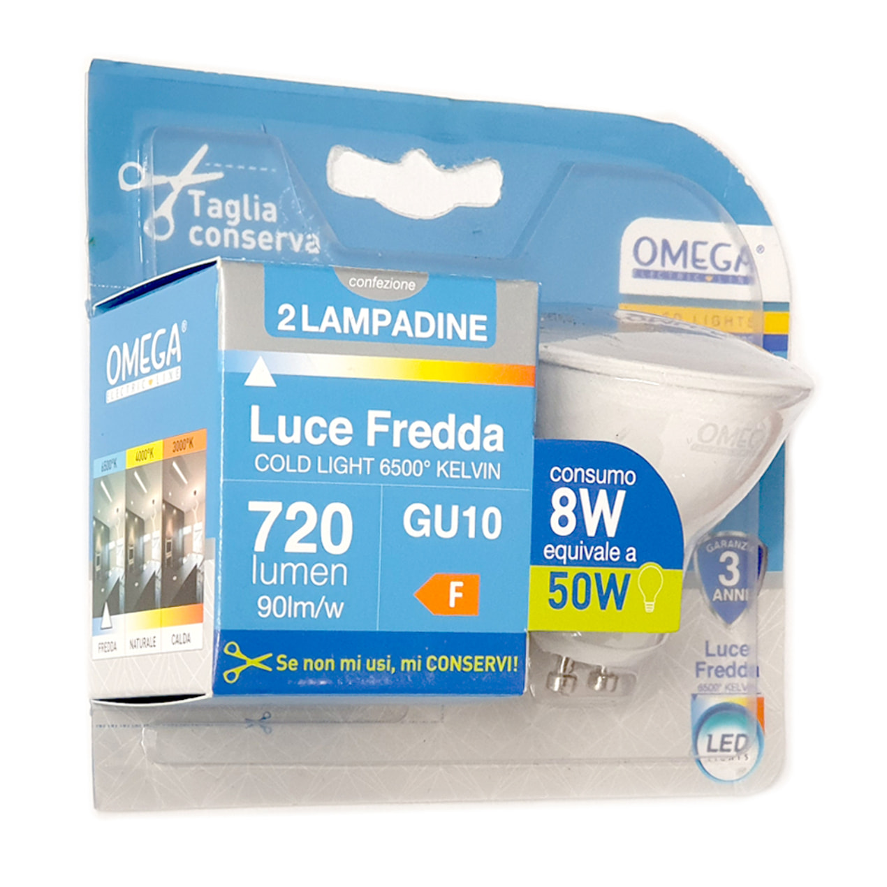 OMEGA Set 6 pezzi faretto led gu10 8w 720lm 6500k GU10