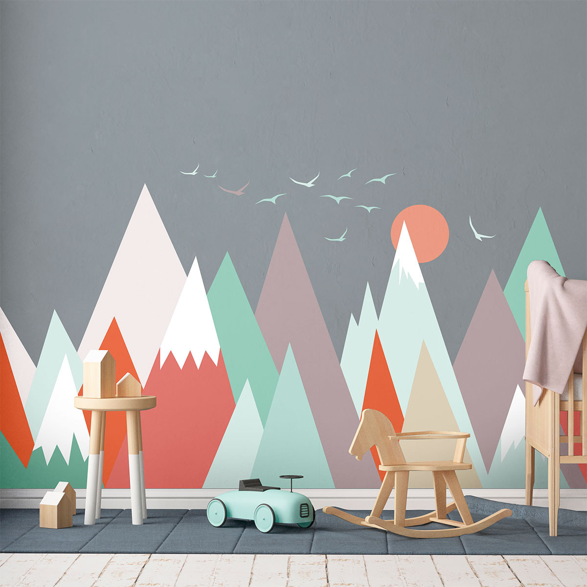 Stickers muraux enfants - Décoration chambre bébé - Autocollant Sticker mural géant enfant montagnes scandinaves MELANIKA