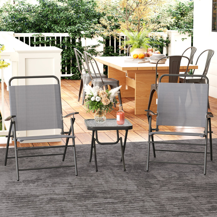 Conjunto de Mesa y Sillas de Terraza Exterior de 3 Piezas Muebles de Jardín Exterior Plegables con Respaldo Regulable Tablero de Vidrio y Estructura de Acero