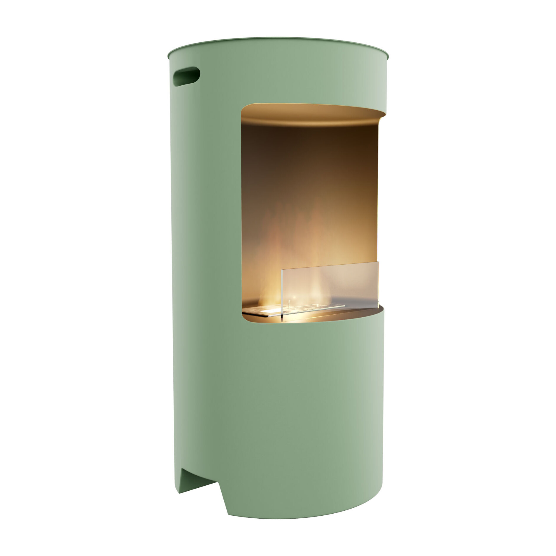 Giulio Cesare - Camino a Bioetanolo da Pavimento Ø40x80 cm di Design da Interno per Arredo in Acciaio Inox Salvia