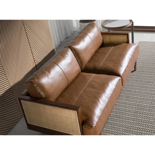 Sofá Angel Cerdá de 3 plazas tapizado en piel de origen vacuno en marrón patas de madera en nogal 205x96x83cm