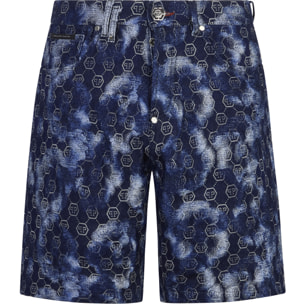 PHILIPP PLEIN Denim Shorts Jacquard Monogram