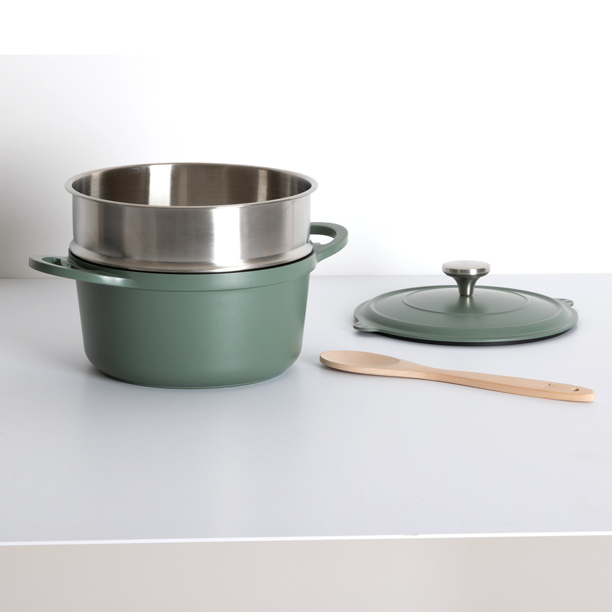 Cuiseur vapeur D24cm fonte d'aluminium vert