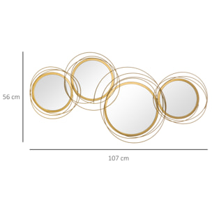Decoración de Pared de Metal de Espejos Redondos 107x56 cm para Salón Cocina