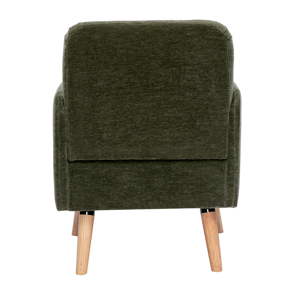 Fauteuil scandinave en tissu effet velours vert kaki et bois clair ISKO