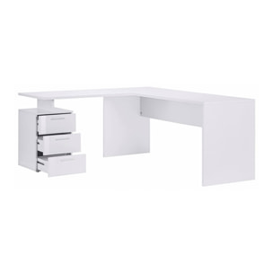 Scrivania ad angolo, Made in Italy, Tavolo da computer minimal, Scrittoio porta PC, cm 160x60h75, colore Bianco lucido