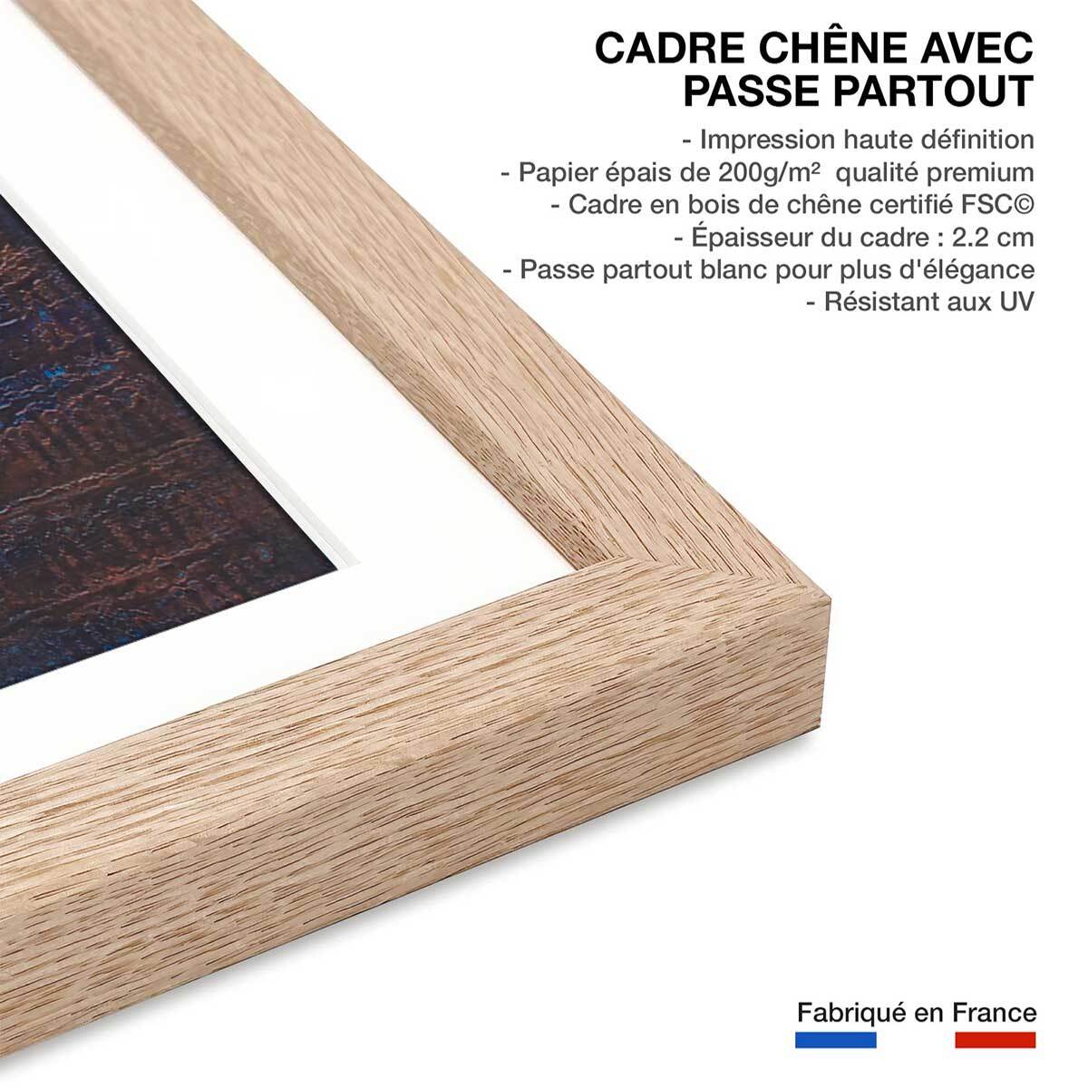 Affiche abstrait boreales bleues Affiche + cadre en bois - Chêne