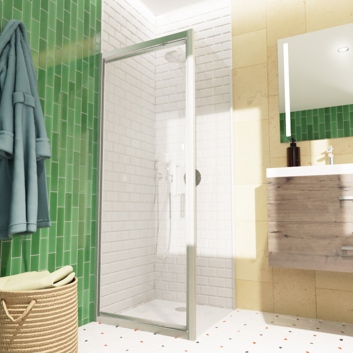 TEX-C ensemble porte compact/paroi 90x100cm anticalcaire avec profilés chrome brillant (SATTEXC90S100)