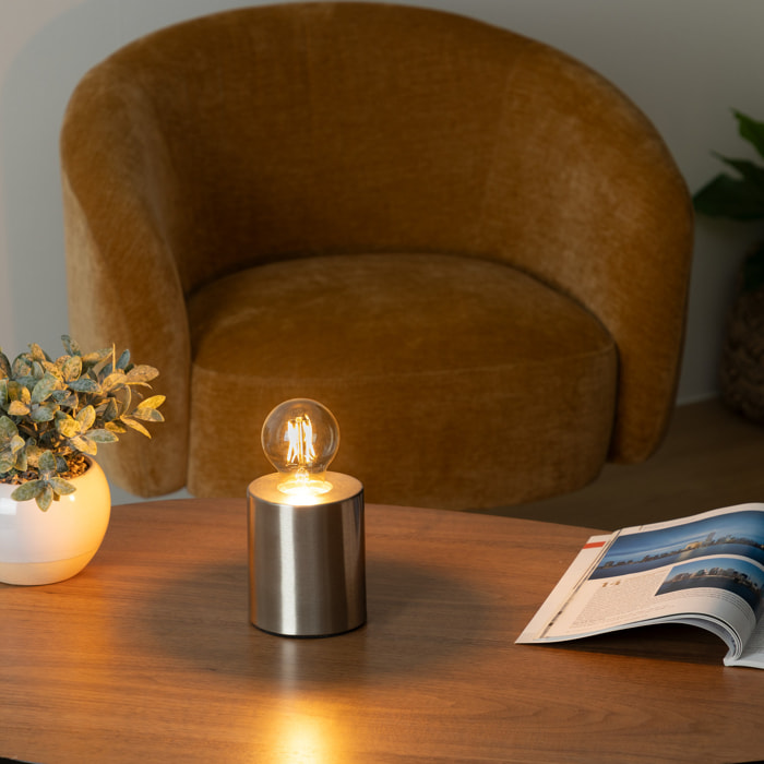 Lampe socle "Saba" acier brossé - métal H11 cm