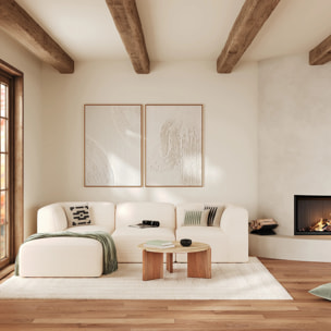 Canapé modulable en velours blanc 3 places avec pouf - Mina