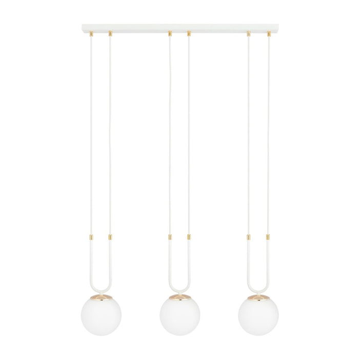 Lampada a sospensione GLAM in acciaio bianco opale e dettagli oro
