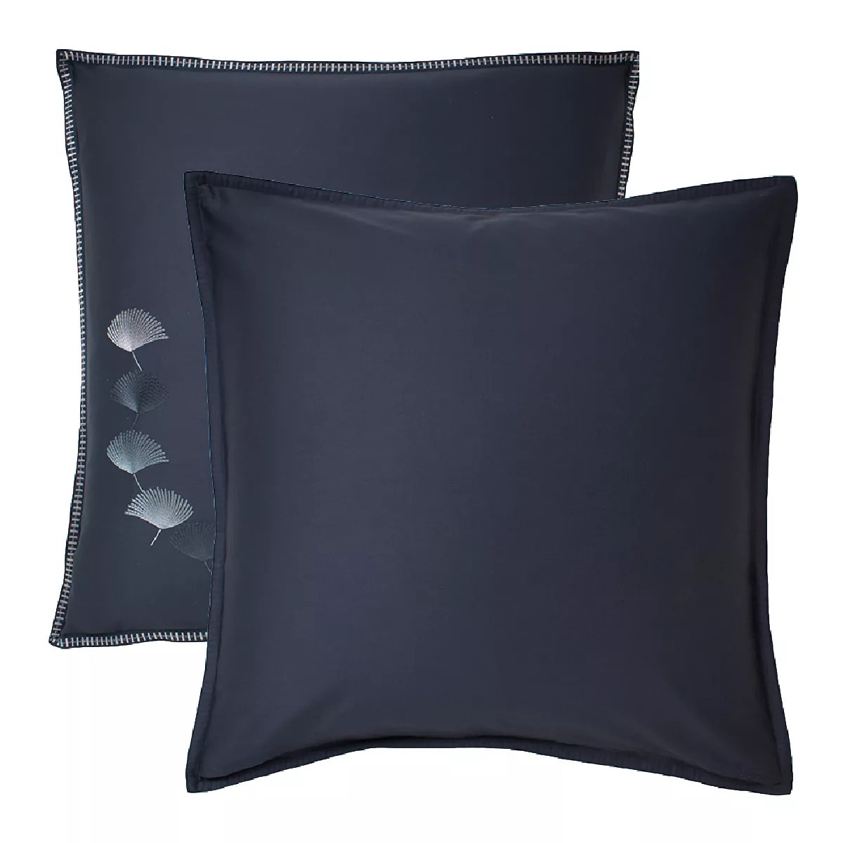 Taie d'oreiller satin de coton brodé bleu Pistil bleu nuit