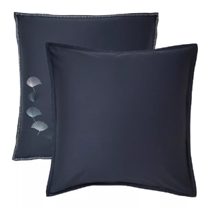 Taie d'oreiller satin de coton brodé bleu Pistil bleu nuit