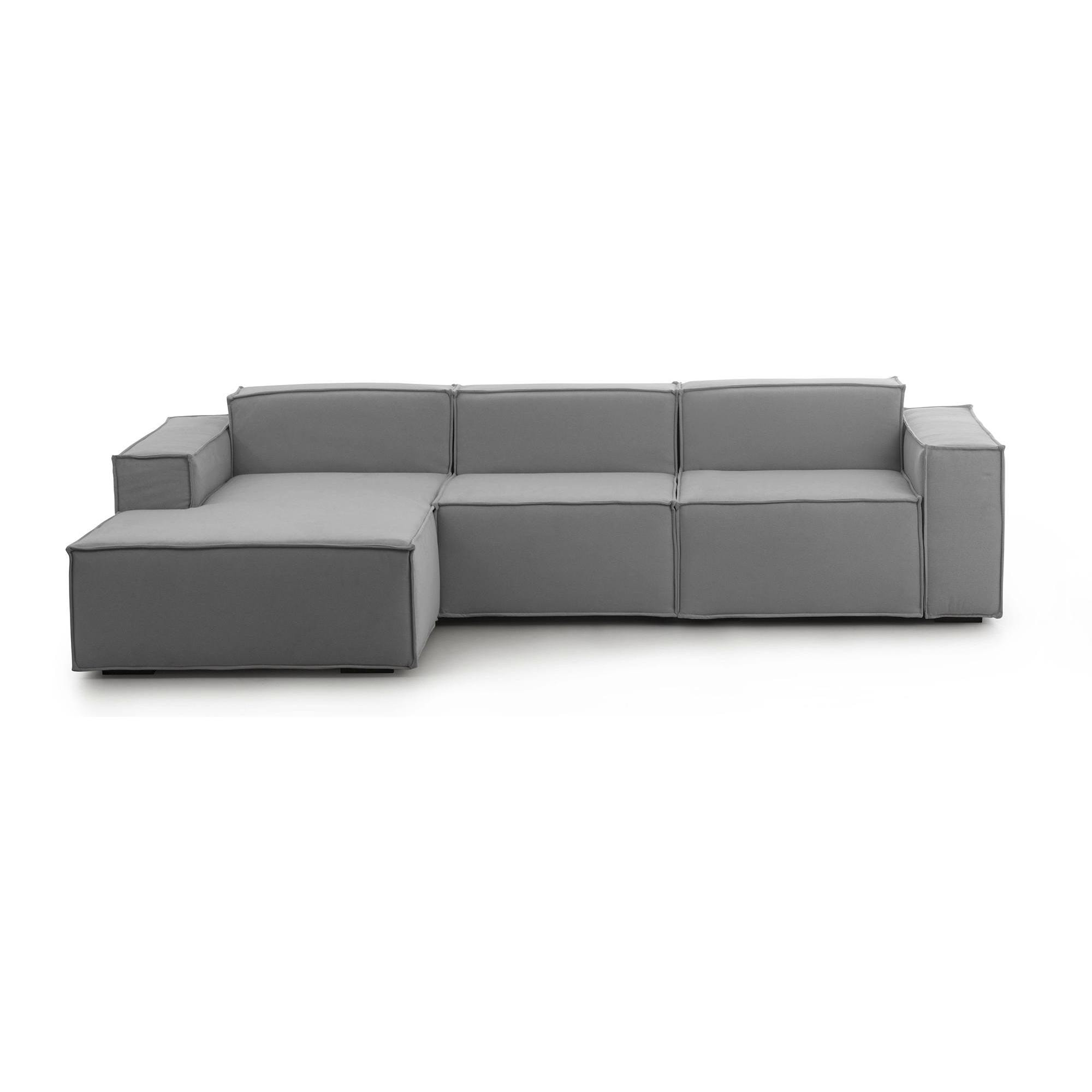 Divano fisso Jessica, Divano componibile a 3 posti con penisola sinistra, 100% Made in Italy, Sofà moderno in tessuto, Cm 300x170h70, Grigio