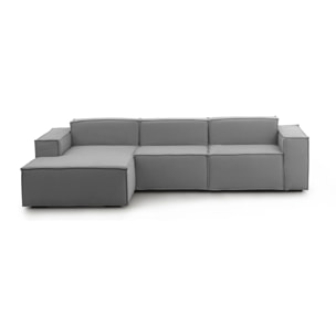 Divano fisso Jessica, Divano componibile a 3 posti con penisola sinistra, 100% Made in Italy, Sofà moderno in tessuto, Cm 300x170h70, Grigio