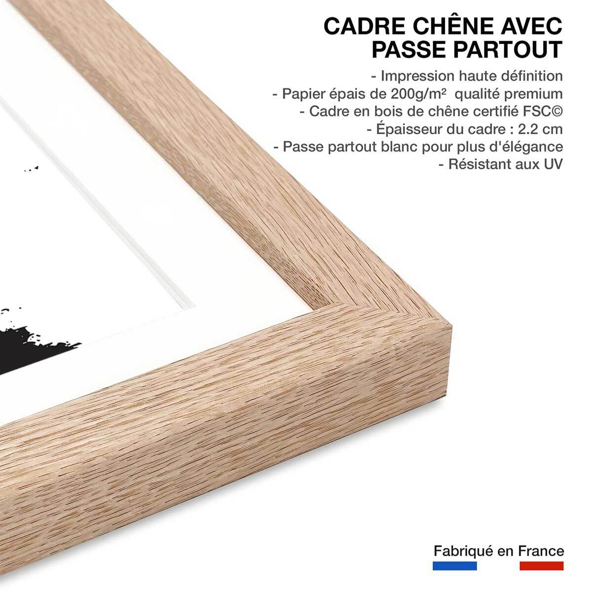 Poster surfing les landes Affiche + cadre en bois - Chêne