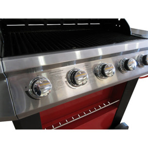 Barbecue gas 4 bruciatori + 1 laterale, colore rosso, cm 156 x 58 x h121