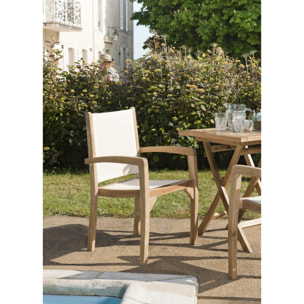 FUN - Ensemble de 2 fauteuils de jardin en bois teck - dossier et assise couleur en textilène ivoire