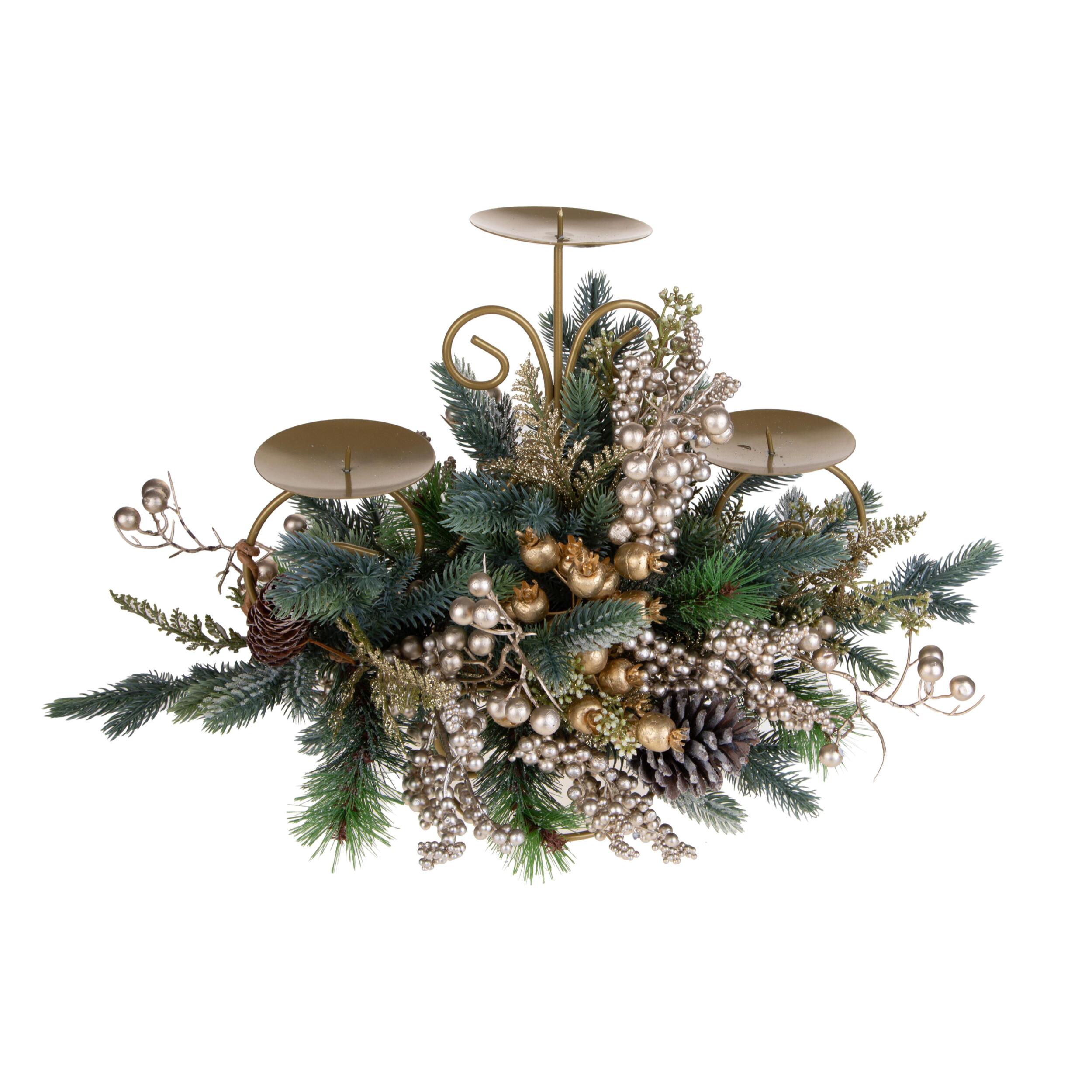 Portacandele con ilex e pigne - Pezzi 1 - ORO - Bianchi Dino SpA