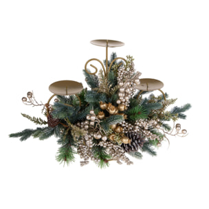 Portacandele con ilex e pigne - Pezzi 1 - ORO - Bianchi Dino SpA