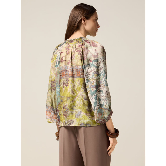 Oltre - Blusa in raso fantasia - Verde