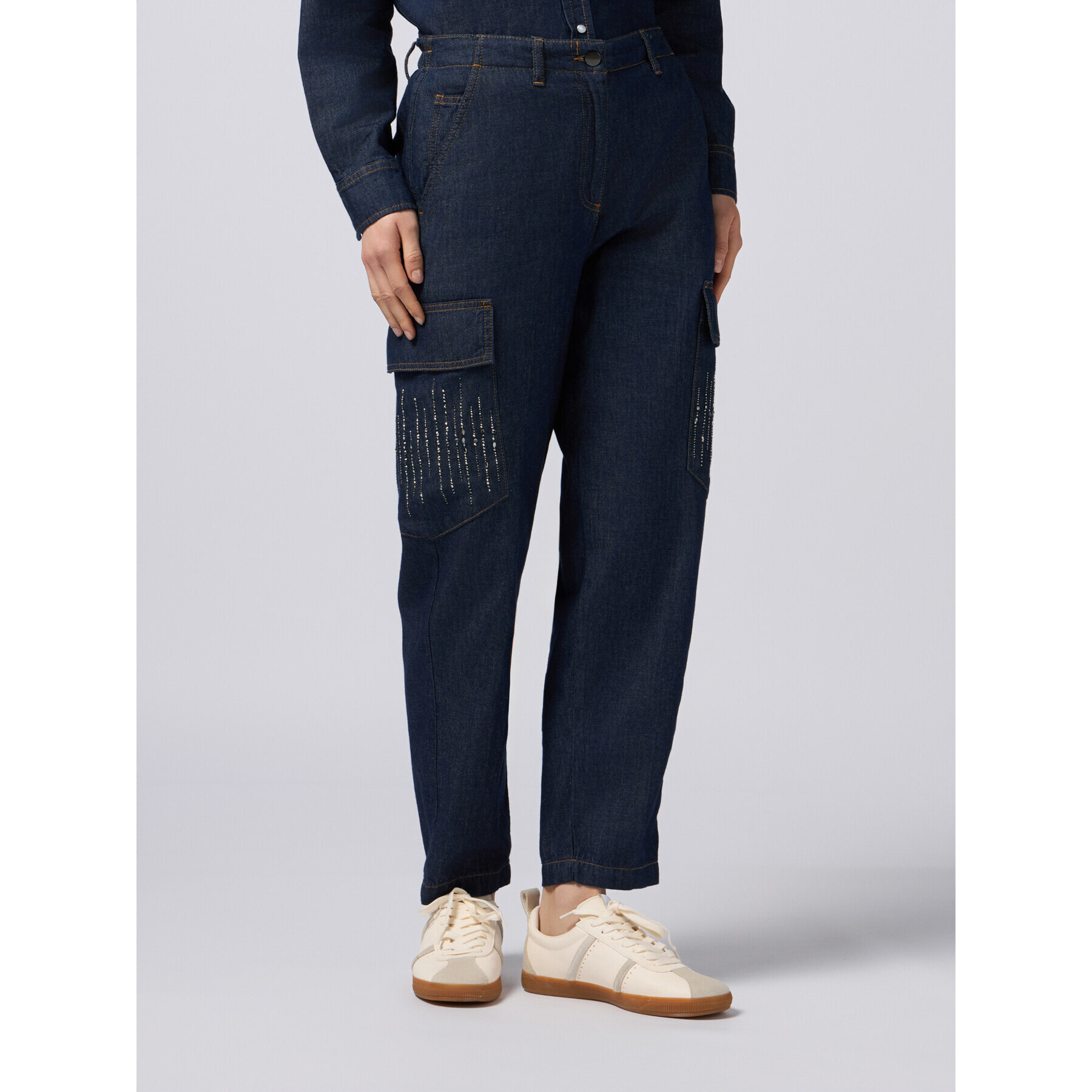 Oltre - Jeans cargo con micro cristales - Azul