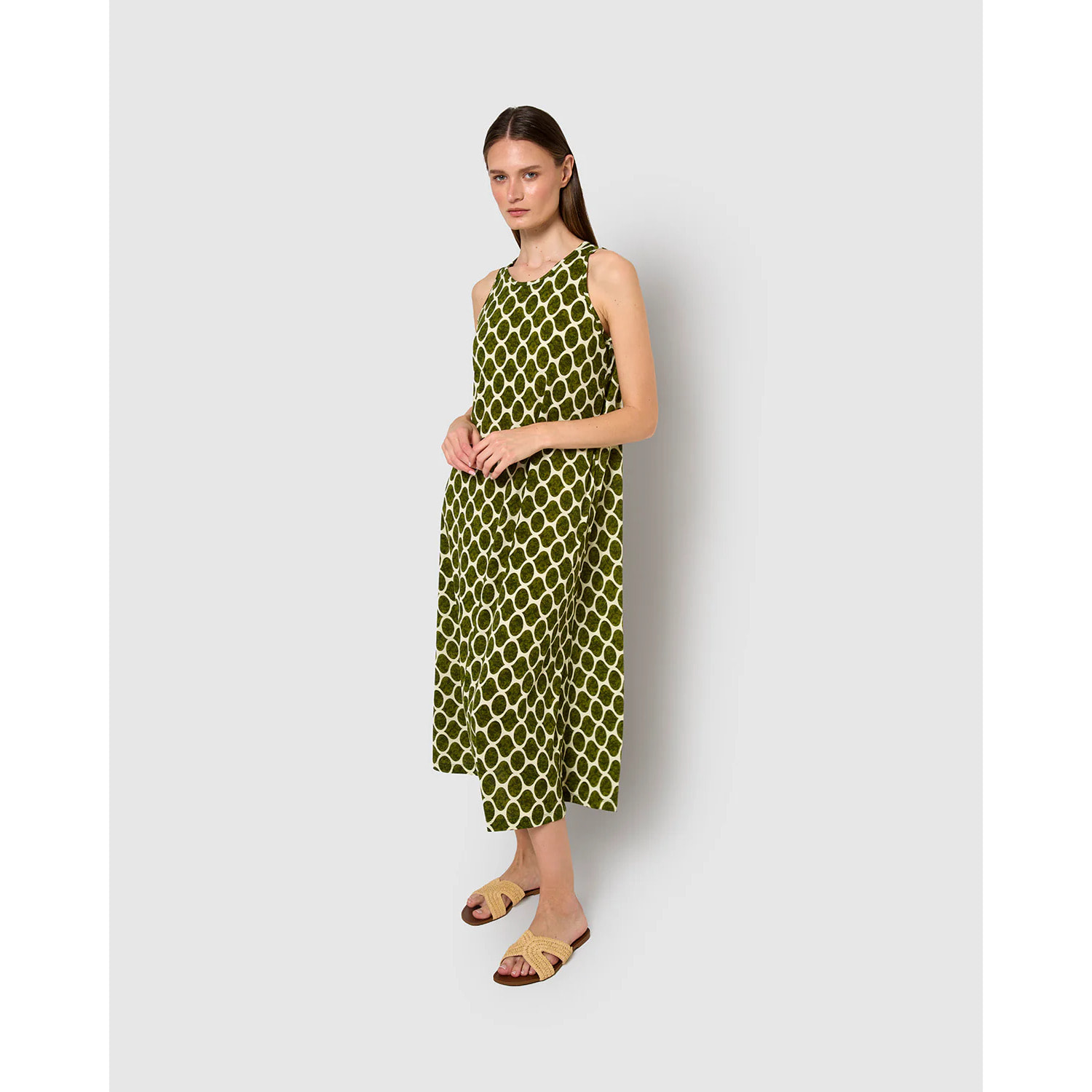 Vestido largo tirantes crepe bulan verde