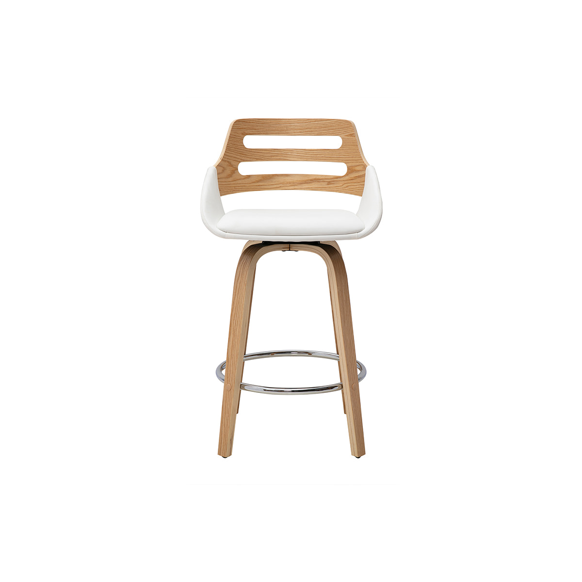 Tabourets de bar scandinaves pivotants blancs et bois clair H65.5 cm (lot de 2) PERNIK