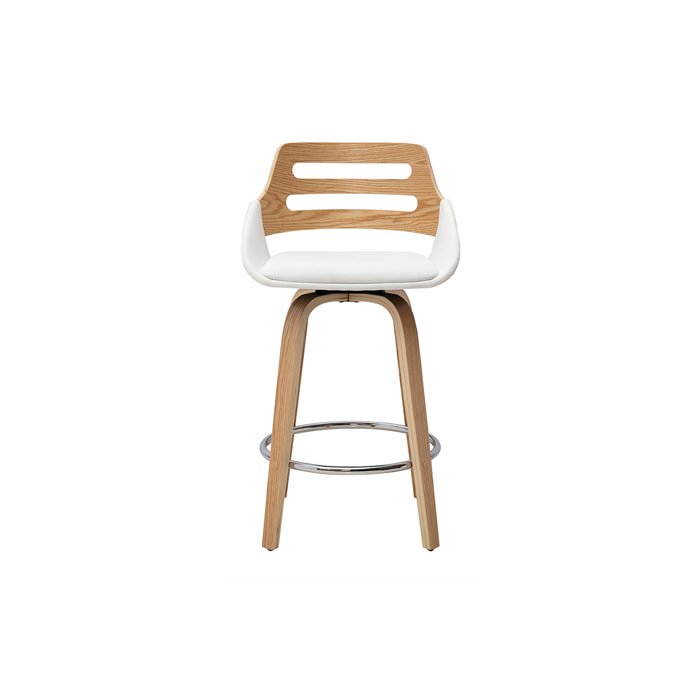 Tabourets de bar scandinaves pivotants blancs et bois clair H65.5 cm (lot de 2) PERNIK