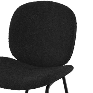 Lot de 2 chaises en tissu bouclé noir et pieds en métal noir - Iris
