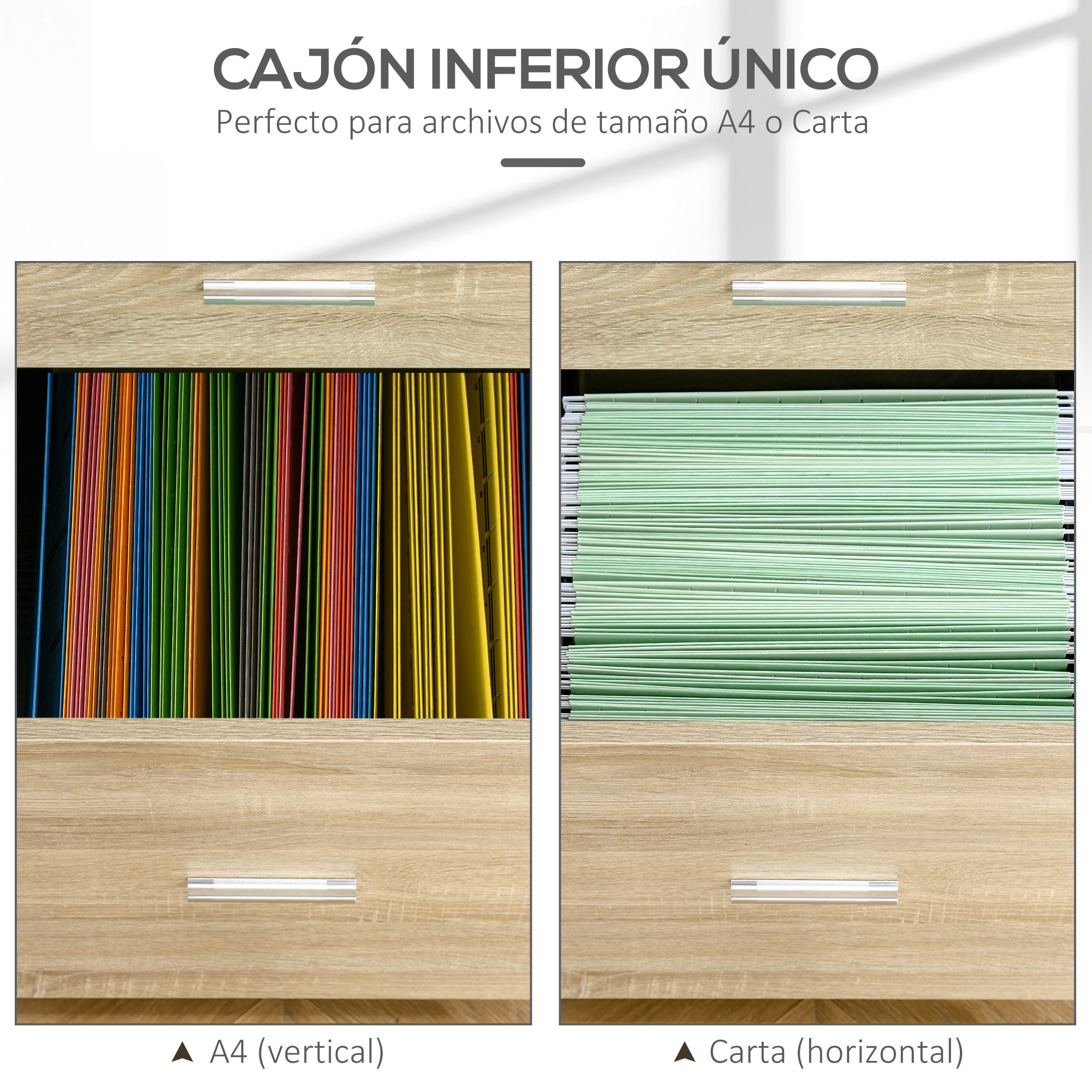 Cajonera de Escritorio con 2 Cajones, Cajonera de Oficina con Ruedas, Archivador Móvil, para Archivos A4 o Cartas, para Estudio, Salón, 39,5x39x58,5 cm, Roble