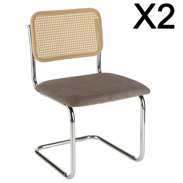 LEA - Lot de 2 chaises assise tissu taupe dossier effet cannage