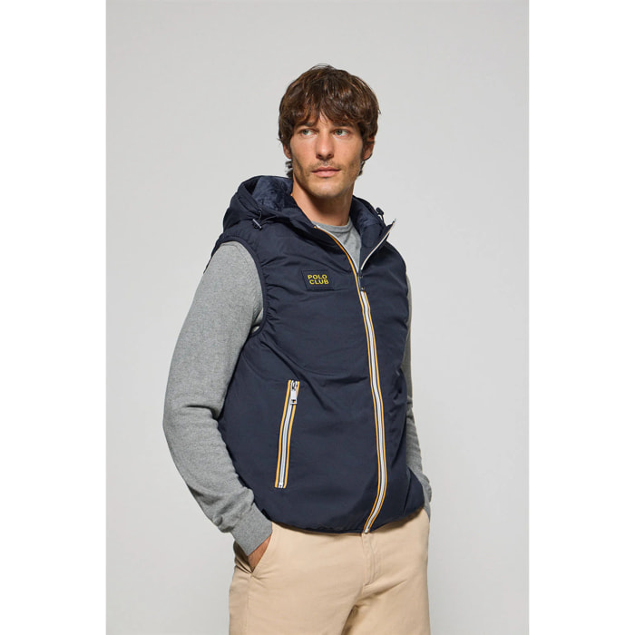 Gilet blu marino leggero con cappuccio fisso e particolari Polo Club