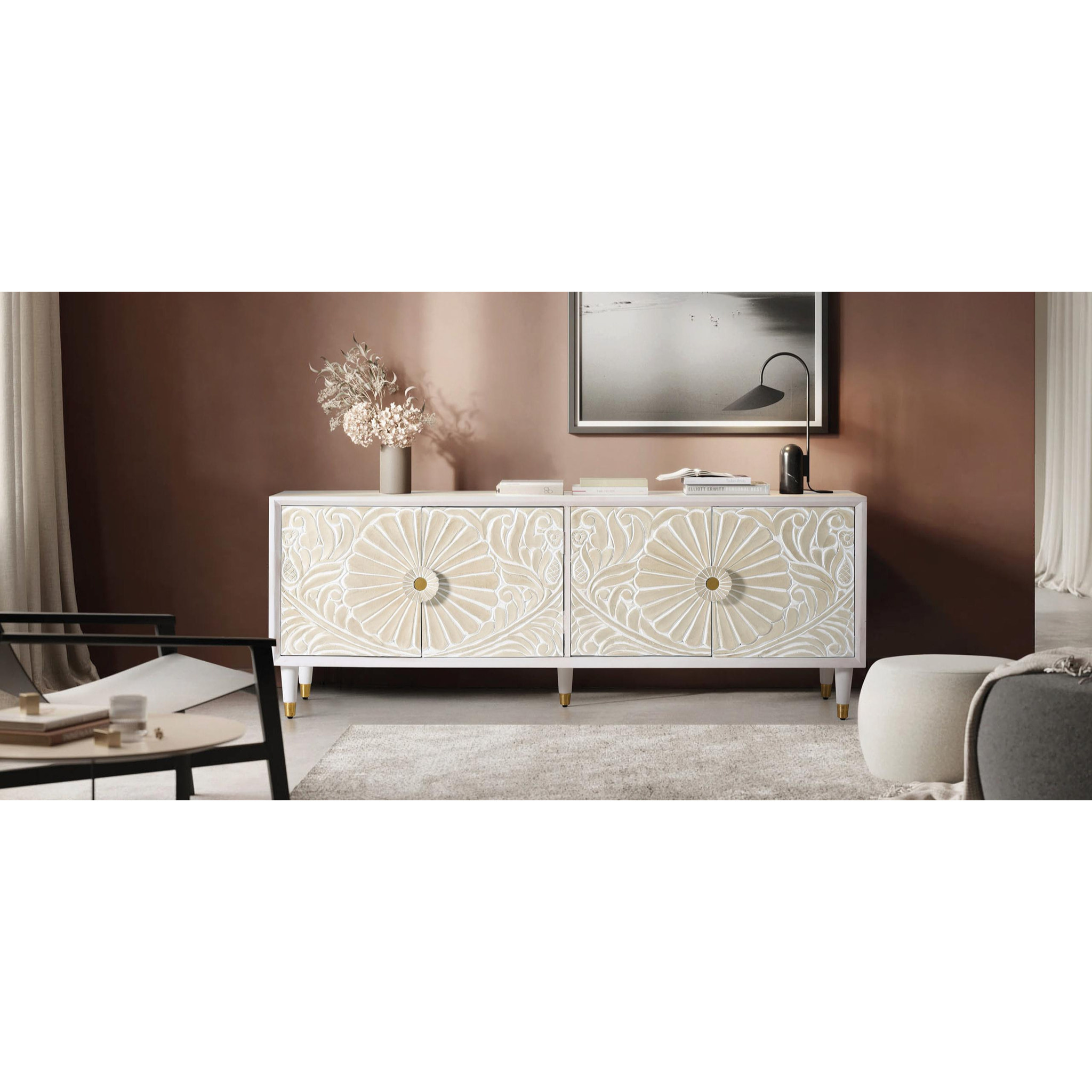 Mueble TV de Madera de Mango 170 Cm Estilo Mediterráneo Moderno