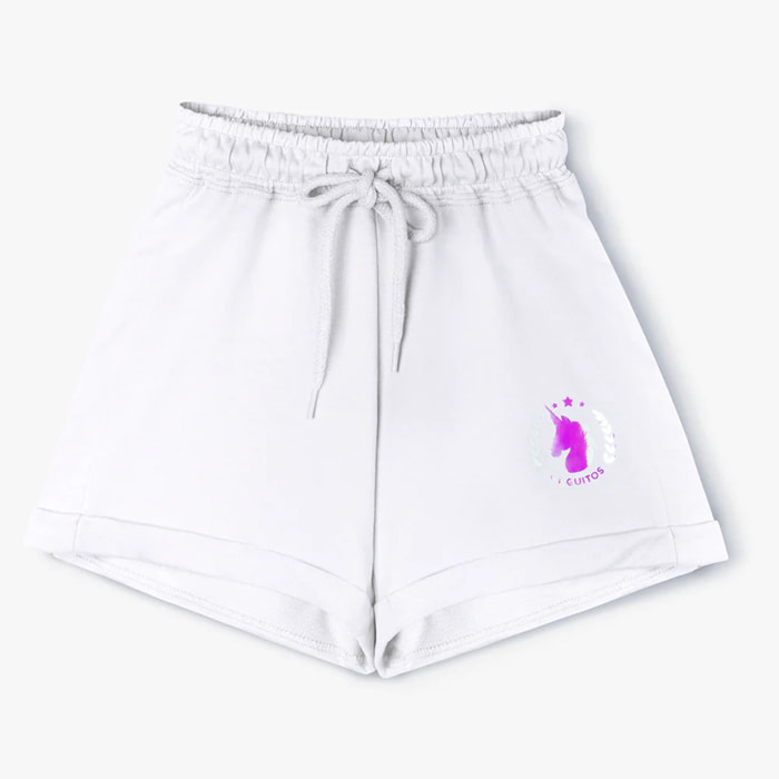 Short Deportivo De Niña Unicornio En Blanco