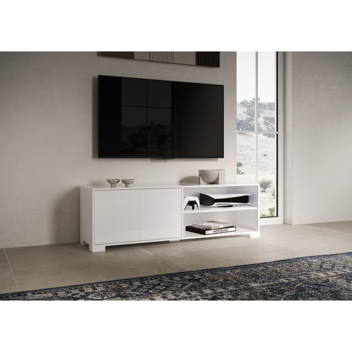 Porta TV 2 ante con vano a giorno 150x40x40 cm Lumina bianco lucido