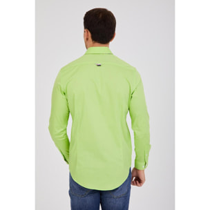 Camicia Uomo 1 Bottone Button Down Doppio Collo Piccolo Popeline Stretch Unito Verde Chiaro