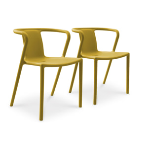 DIEGO - Lot de 2 fauteuils de jardin empilables, polypropylène jaune moutarde